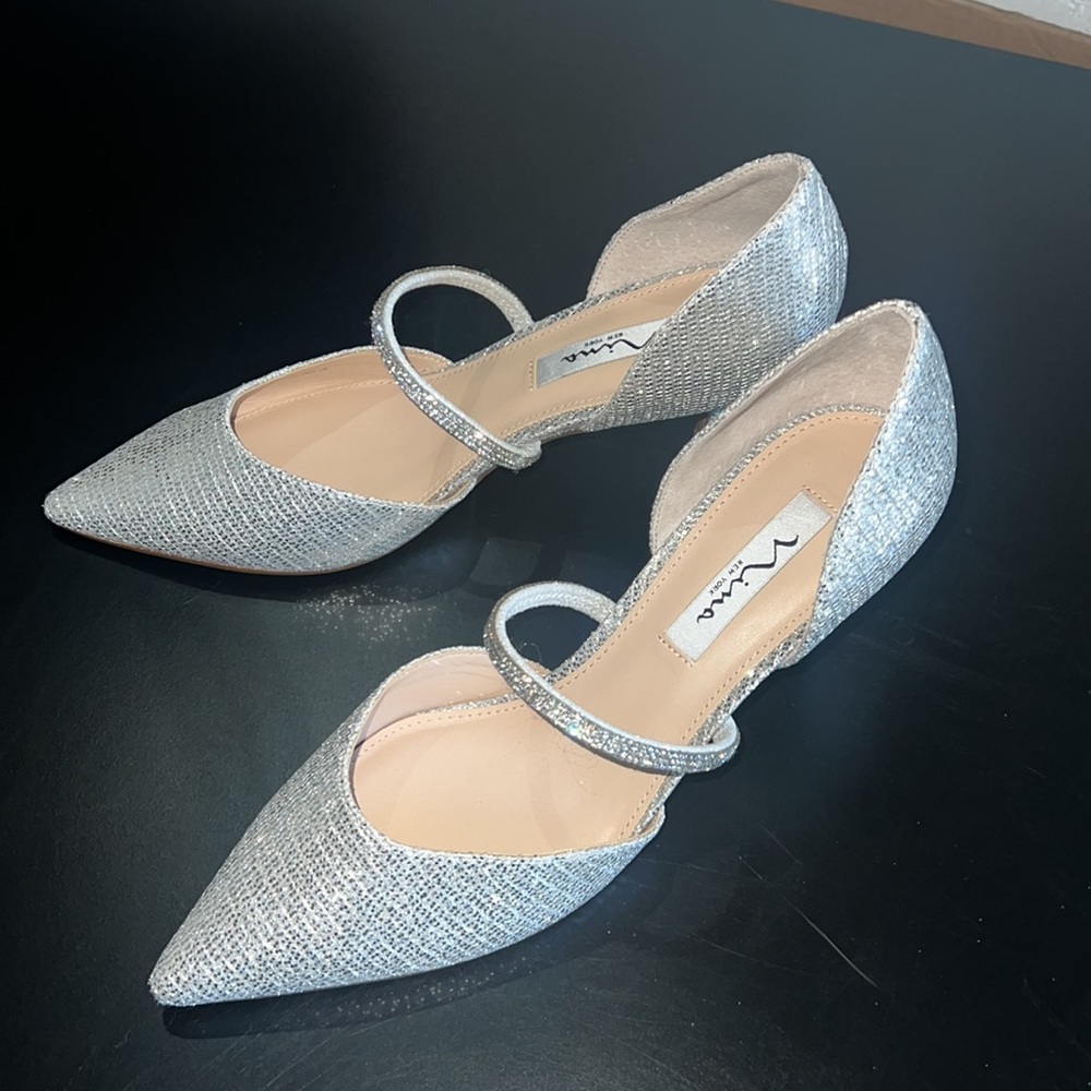 NEW NINA SILVER SHIMMER BRYSTOL D'ORSAY DRESS PUMP SIZE 9 - Picture 5 of 15